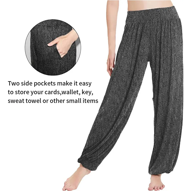 HANERDUN Womens Comfy Pajama Pants Loose Yoga Pants Stretch Lounge Bottoms Wide Leg Pants with Pockets