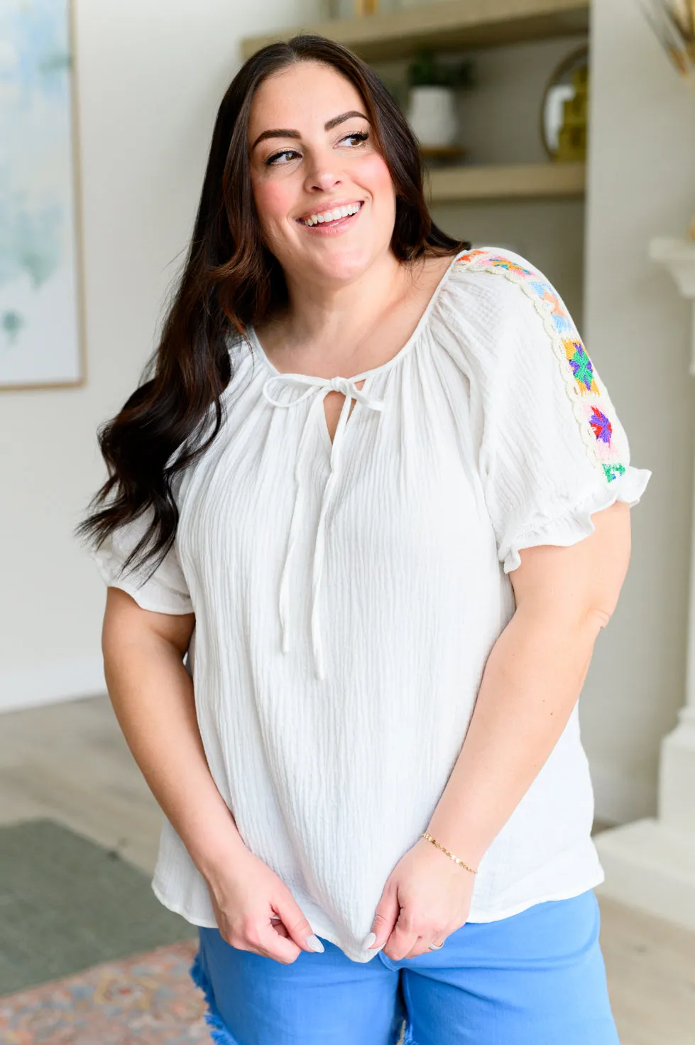 Hazel Blues® |  Don't You, Forget About Me Crinkle Knit Blouse