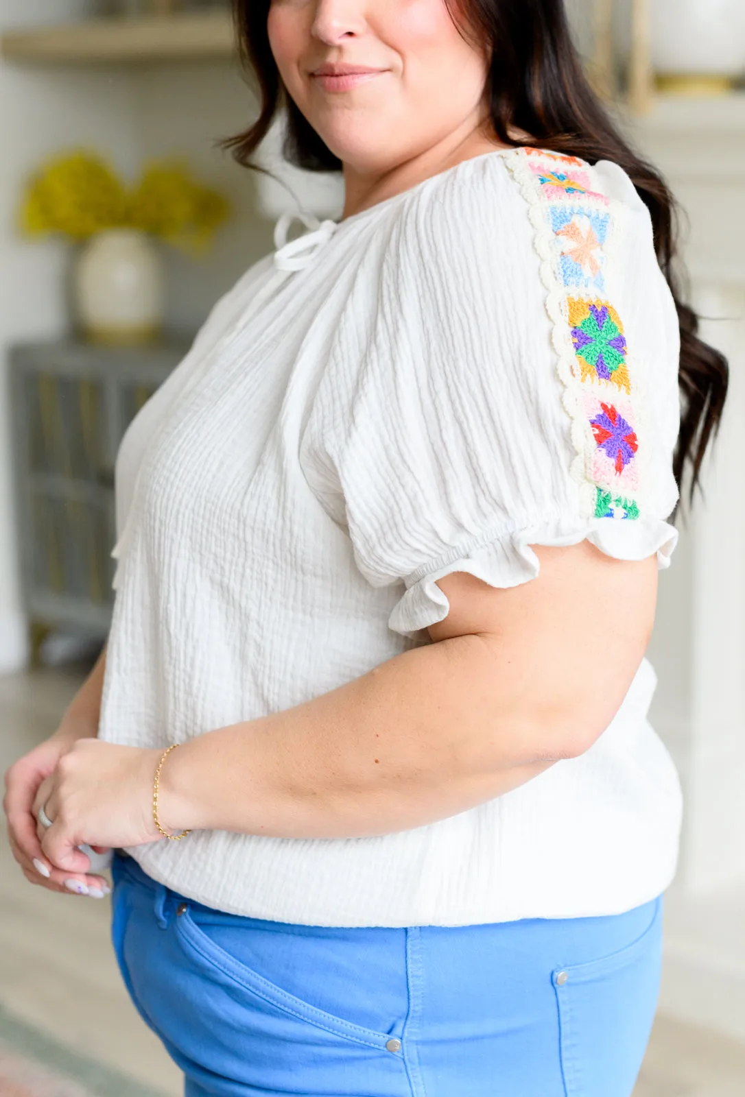 Hazel Blues® |  Don't You, Forget About Me Crinkle Knit Blouse