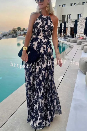 Inspire Beauty Floral Print Halter Pleated Maxi Dress
