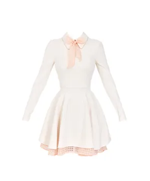 J.Jane Classic Color Contrast Ribbon Flared Dress - Cream