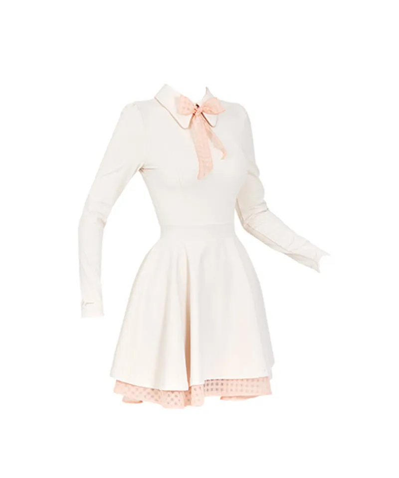 J.Jane Classic Color Contrast Ribbon Flared Dress - Cream
