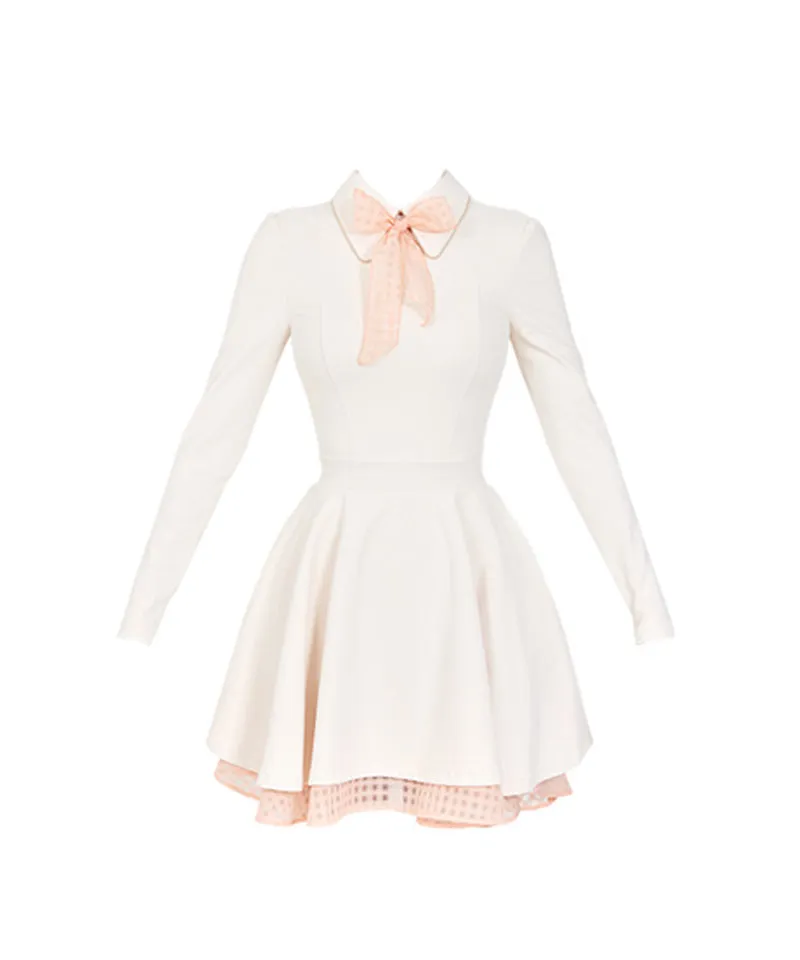 J.Jane Classic Color Contrast Ribbon Flared Dress - Cream