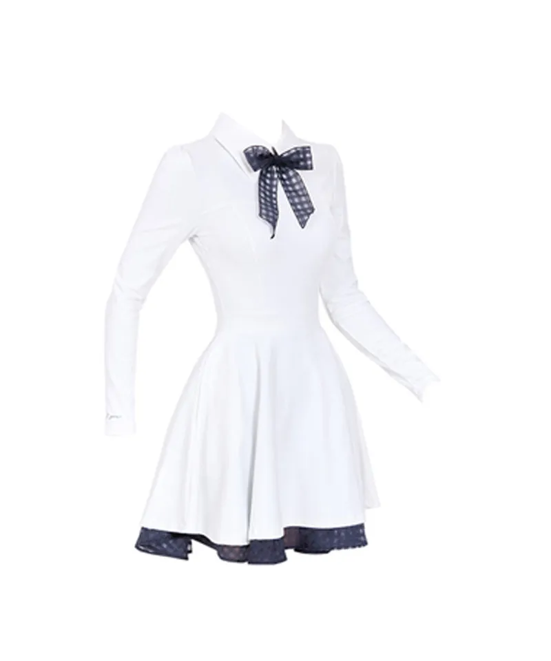 J.Jane Classic Color Contrast Ribbon Flared Dress - White