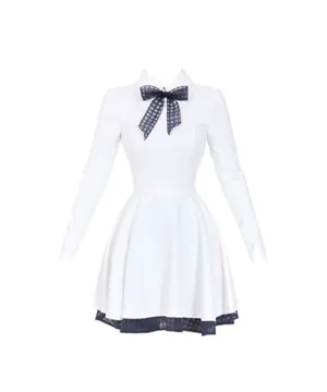 J.Jane Classic Color Contrast Ribbon Flared Dress - White