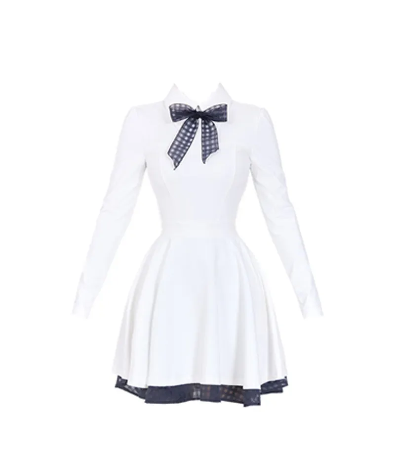 J.Jane Classic Color Contrast Ribbon Flared Dress - White