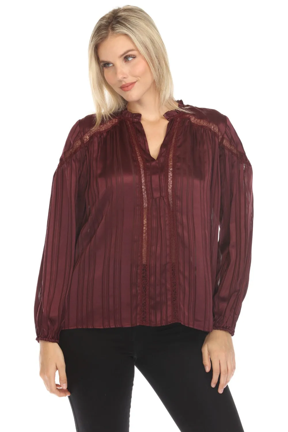Johnny Was Calme Striped V-Neck Silk Peasant Top O21062-O *