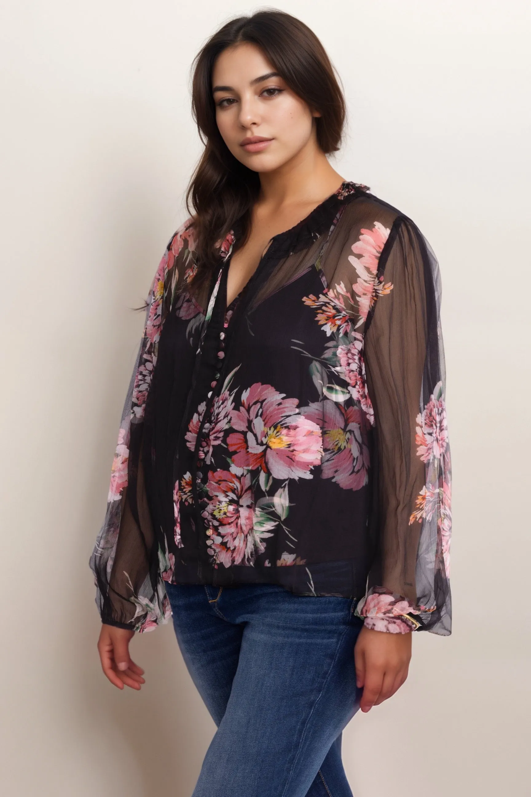 Johnny Was Jade Black Jaycee Peasant Blouse L11624 Plus Size