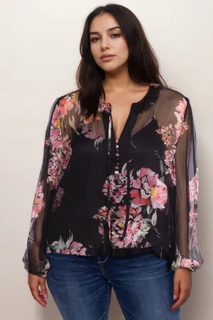 Johnny Was Jade Black Jaycee Peasant Blouse L11624 Plus Size