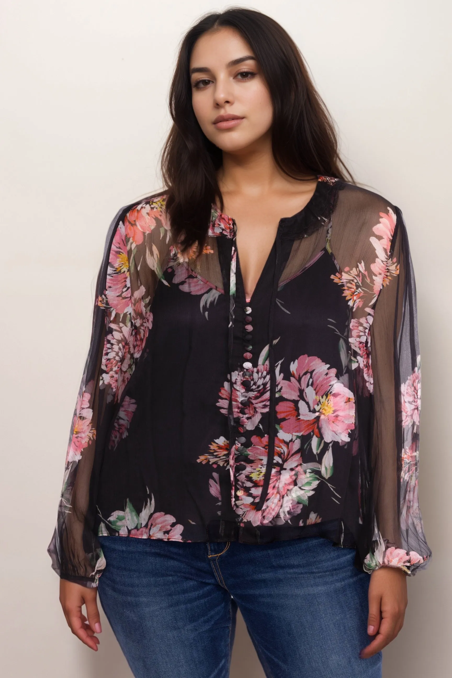 Johnny Was Jade Black Jaycee Peasant Blouse L11624 Plus Size