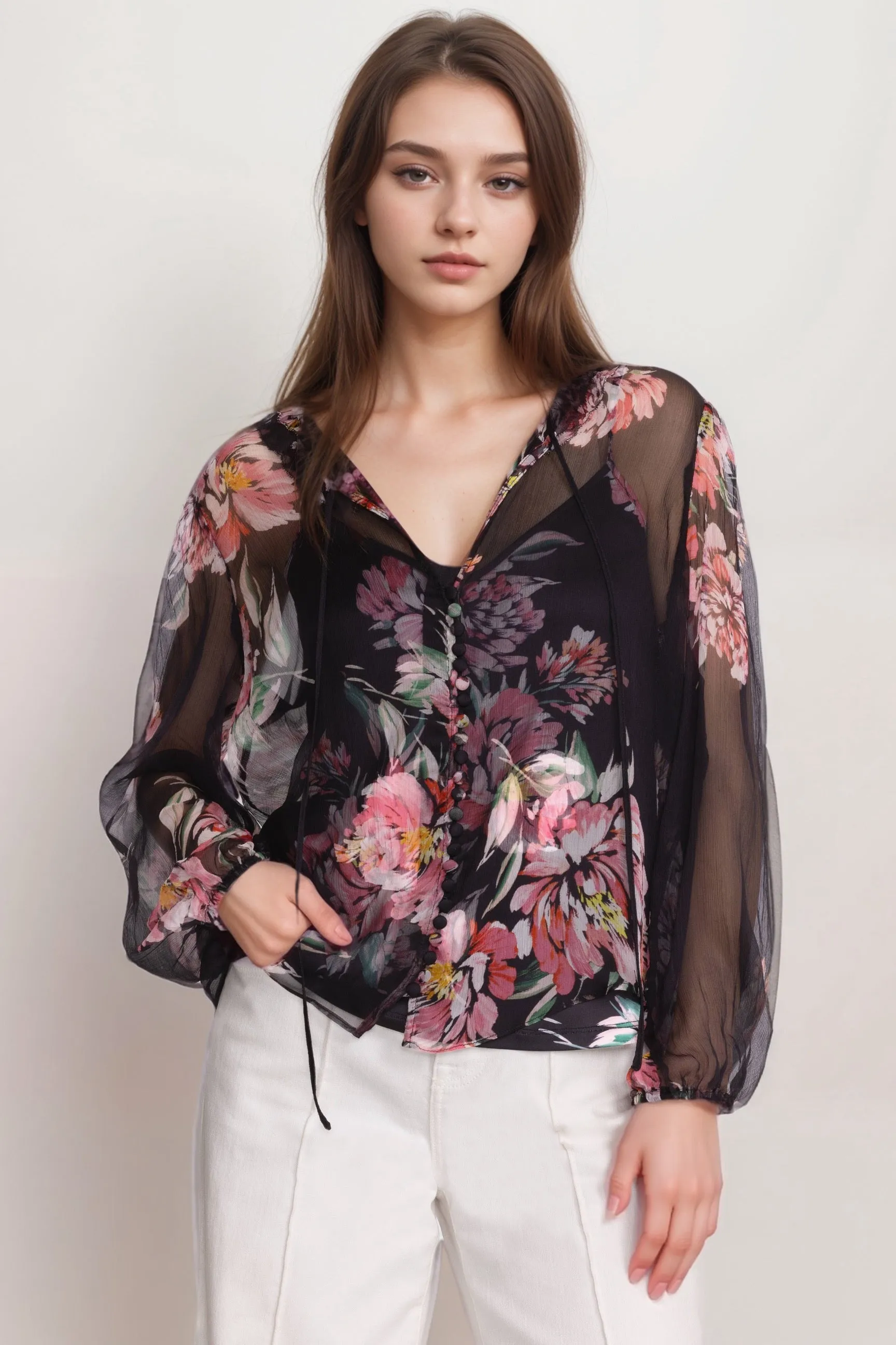 Johnny Was Jade Black Jaycee Peasant Blouse L11624