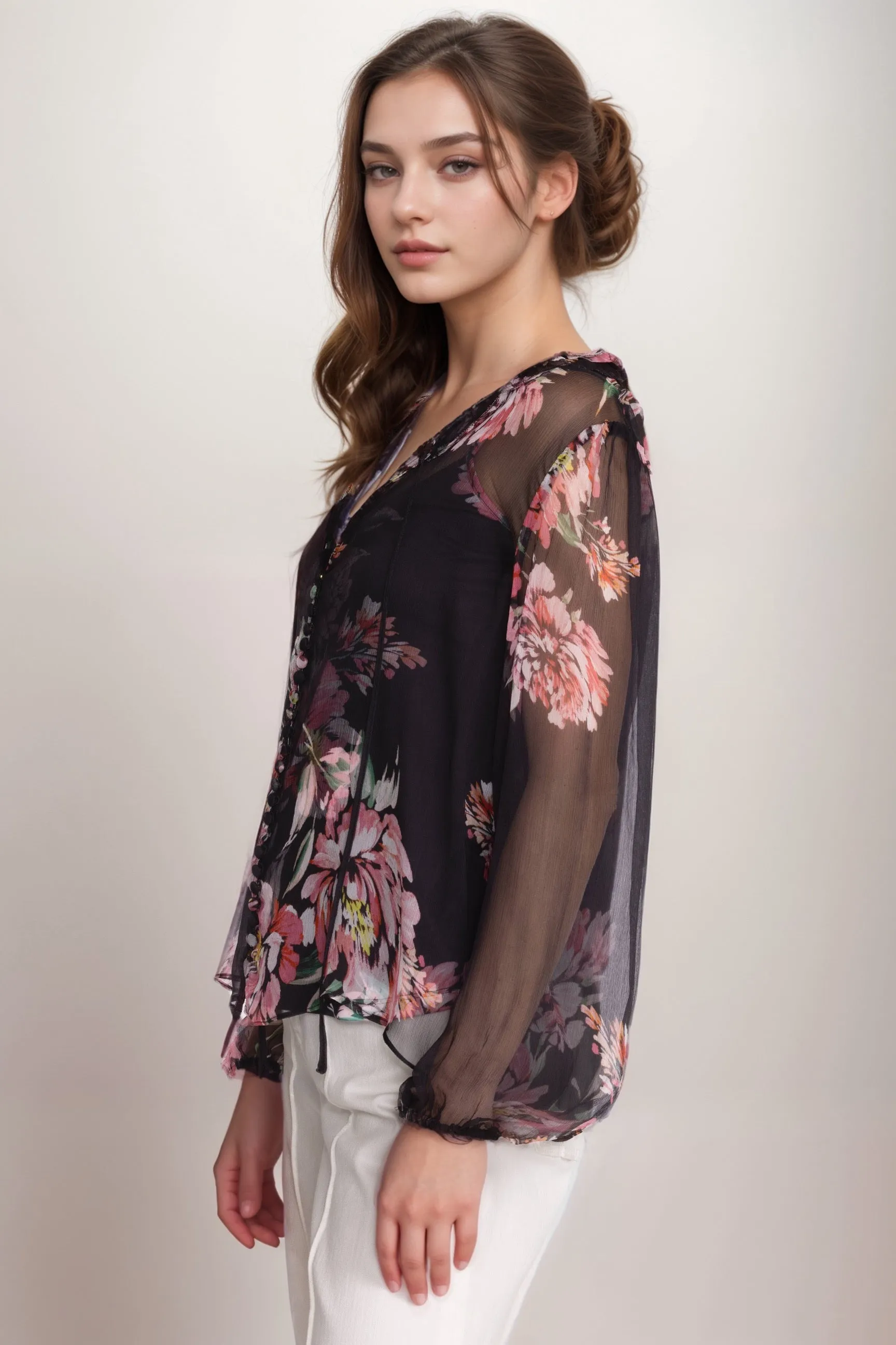 Johnny Was Jade Black Jaycee Peasant Blouse L11624