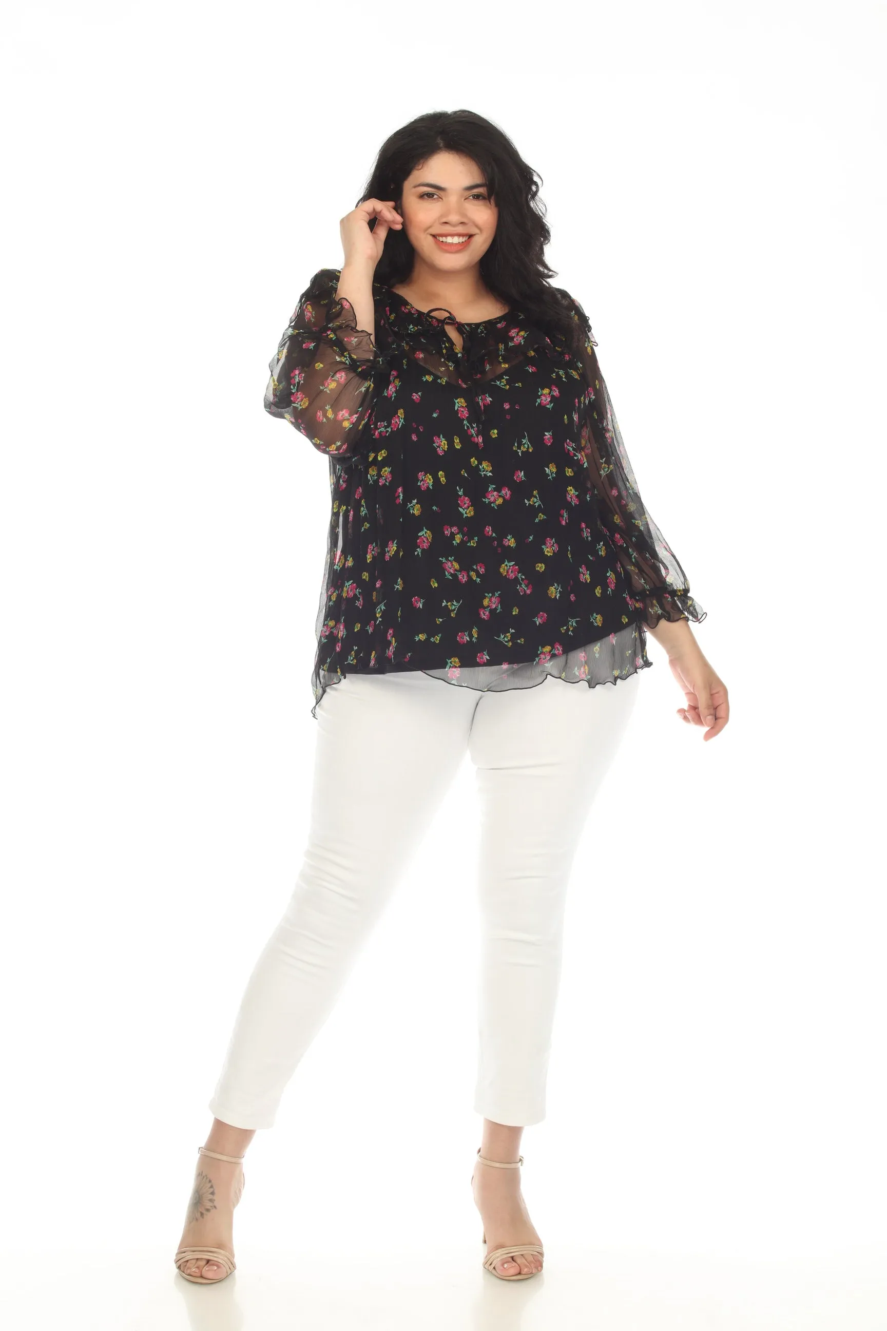 Johnny Was Jade Love Fernanda Peasant Silk Floral Blouse Plus Size L18523