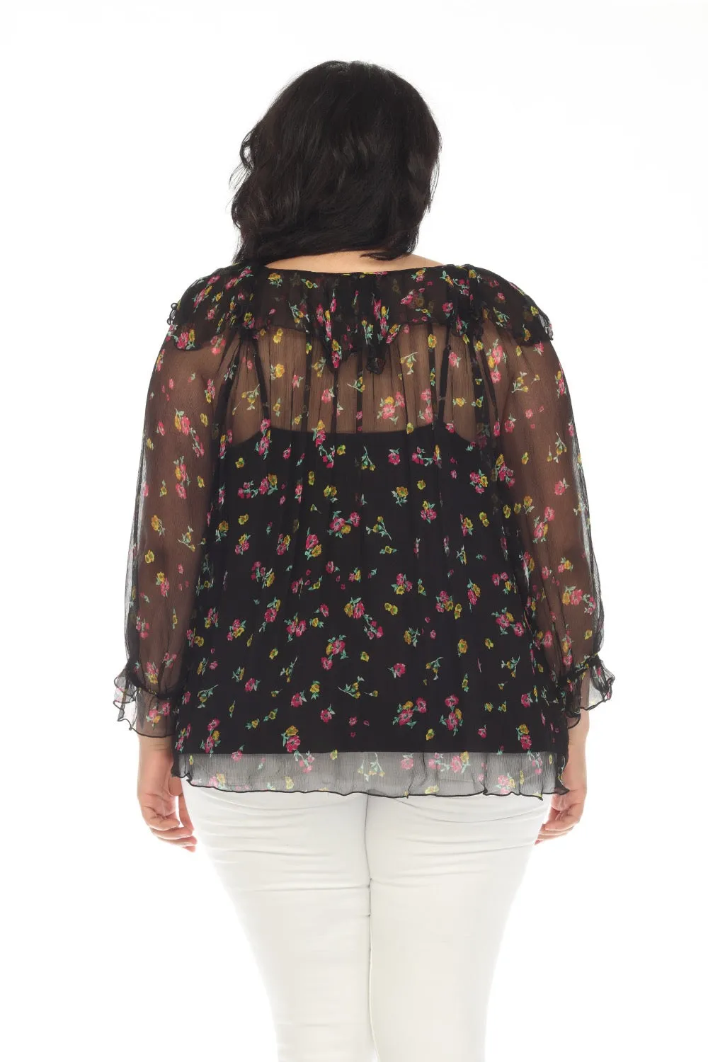 Johnny Was Jade Love Fernanda Peasant Silk Floral Blouse Plus Size L18523