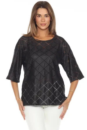 Joseph Ribkoff Black Ladder Lace Trim 3/4 Sleeve Tunic Top 243106