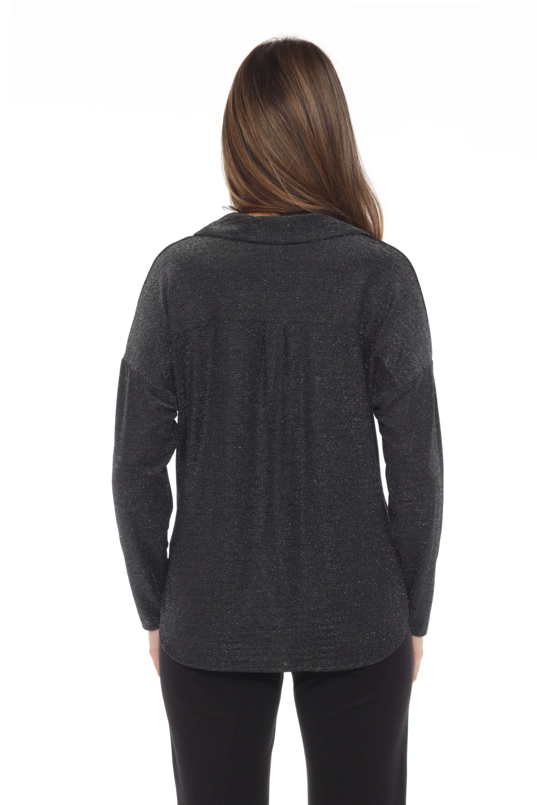 Joseph Ribkoff Black/Silver Shimmery V-Neck Tunic Top 244218