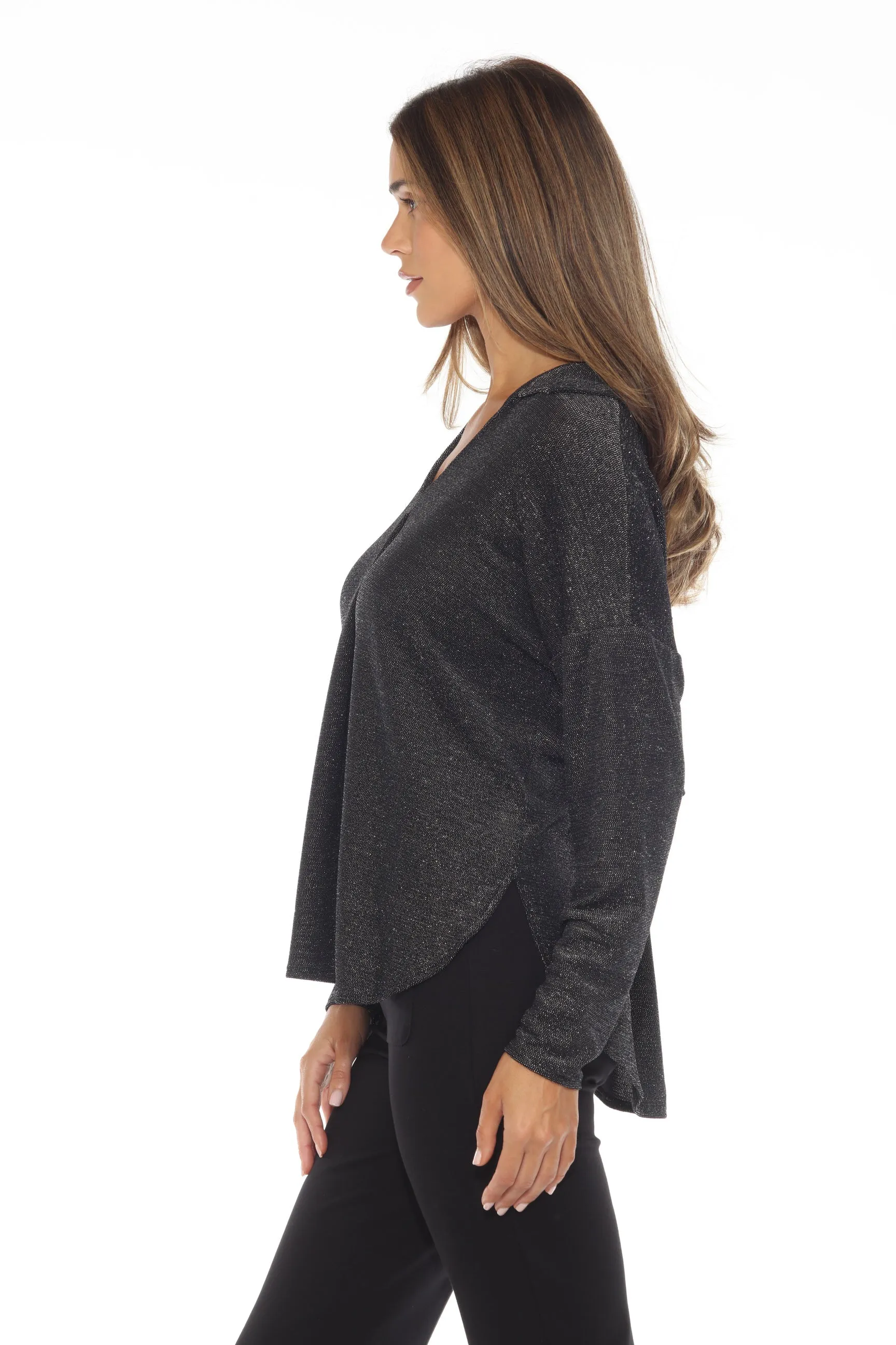 Joseph Ribkoff Black/Silver Shimmery V-Neck Tunic Top 244218