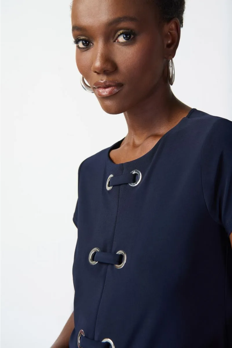 Joseph Ribkoff Eyelet and Mesh Detail Short Sleeves A-Line Tunic Top 241142