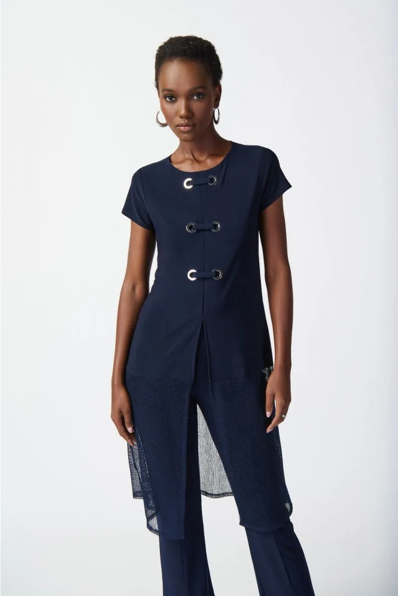 Joseph Ribkoff Eyelet and Mesh Detail Short Sleeves A-Line Tunic Top 241142