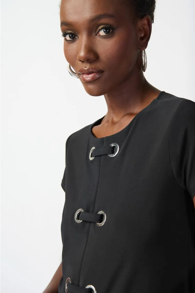 Joseph Ribkoff Eyelet and Mesh Detail Short Sleeves A-Line Tunic Top 241142