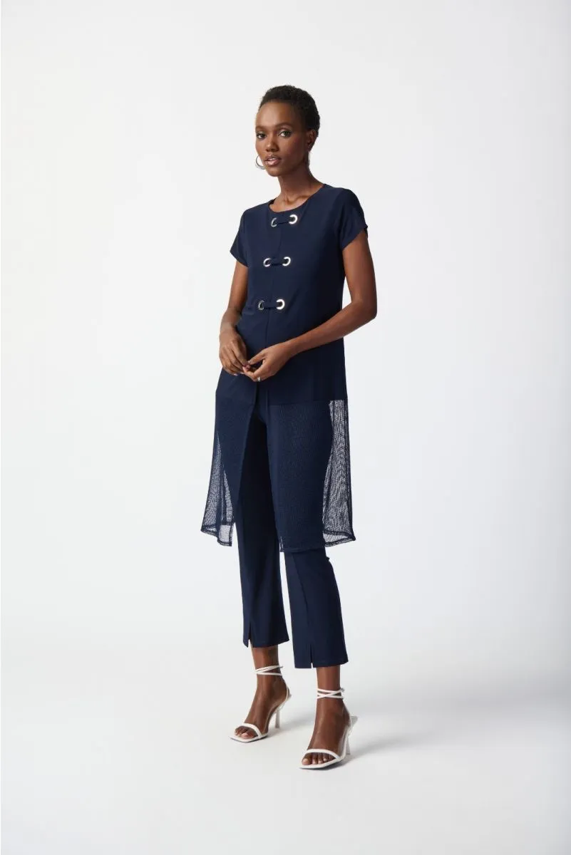 Joseph Ribkoff Eyelet and Mesh Detail Short Sleeves A-Line Tunic Top 241142