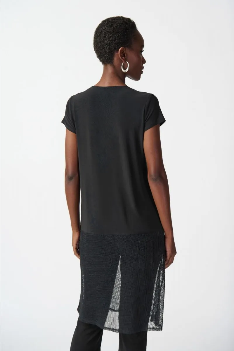 Joseph Ribkoff Eyelet and Mesh Detail Short Sleeves A-Line Tunic Top 241142