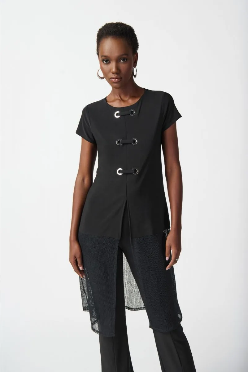 Joseph Ribkoff Eyelet and Mesh Detail Short Sleeves A-Line Tunic Top 241142