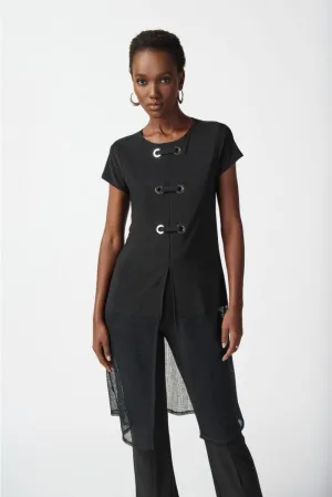 Joseph Ribkoff Eyelet and Mesh Detail Short Sleeves A-Line Tunic Top 241142