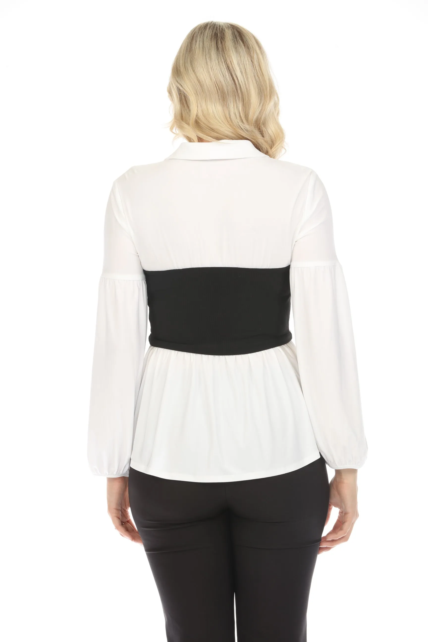 Joseph Ribkoff Vanilla/Black Two-Tone Billow Sleeve Tunic Top 241196