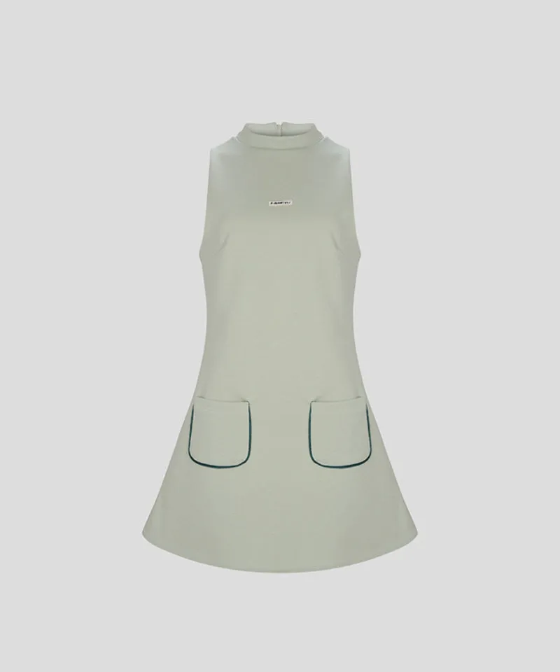 KANDINI Half-Neck Sleeveless Dress - Light Khaki