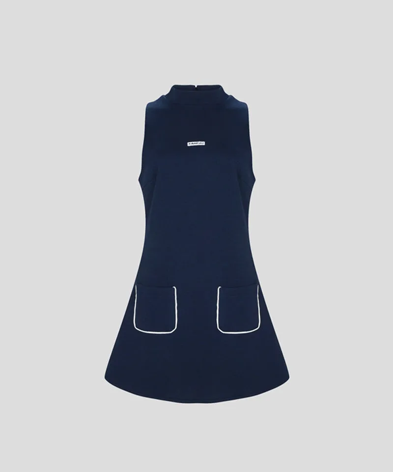KANDINI Half-Neck Sleeveless Dress - Navy