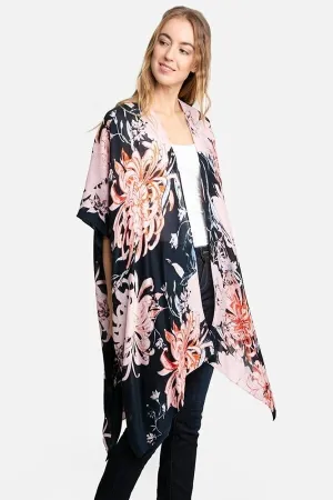 Kimono Cardigan with Bohemian Chrysanthemum Flower Red Black Duster Lightweight Duster for Spring summer