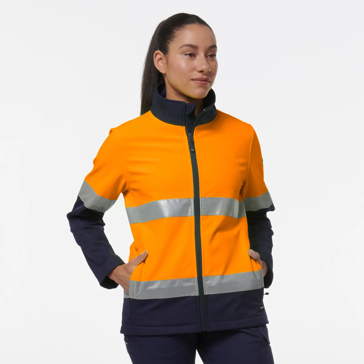 KingGee Women's Reflective Softshell Jacket - Orange/Navy