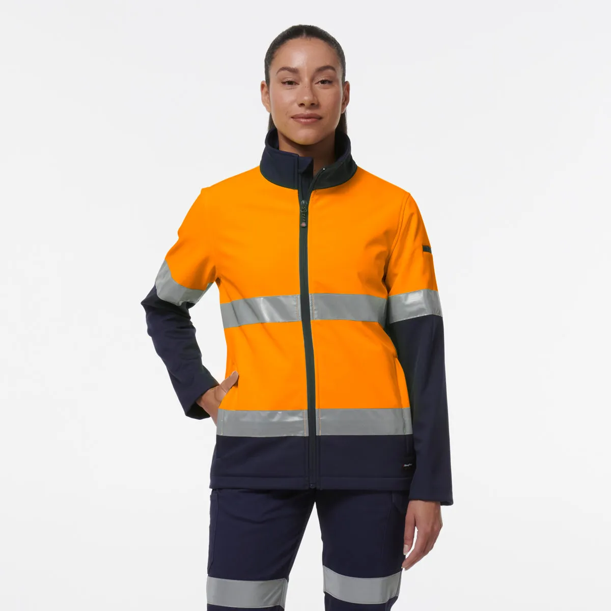 KingGee Women's Reflective Softshell Jacket - Orange/Navy