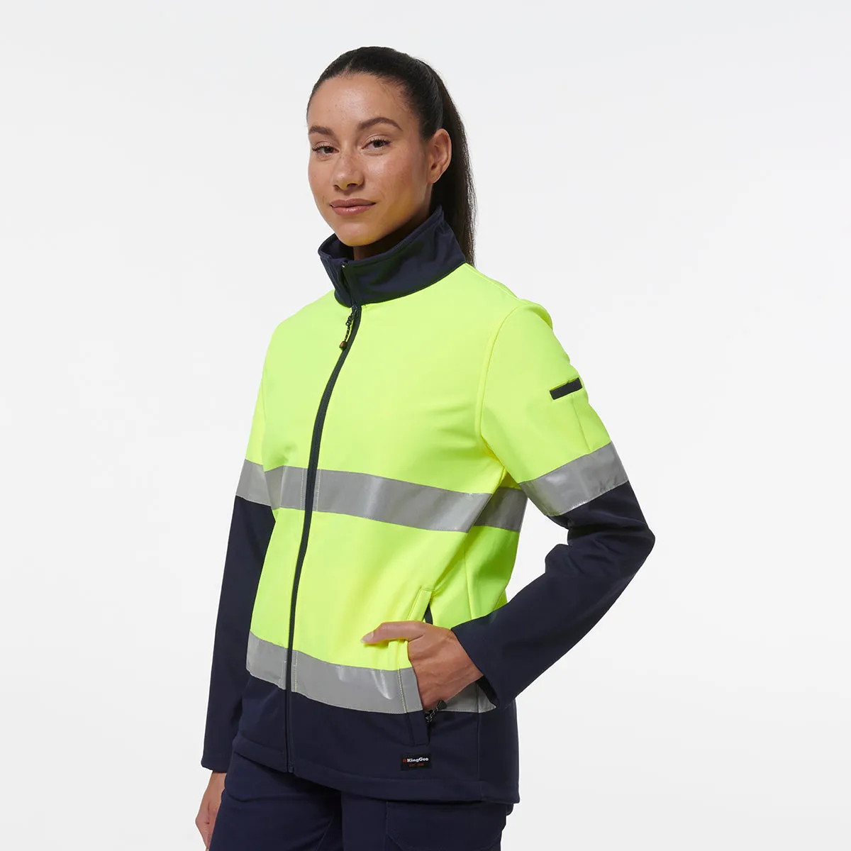 KingGee Women's Reflective Softshell Jacket - Yellow/Navy