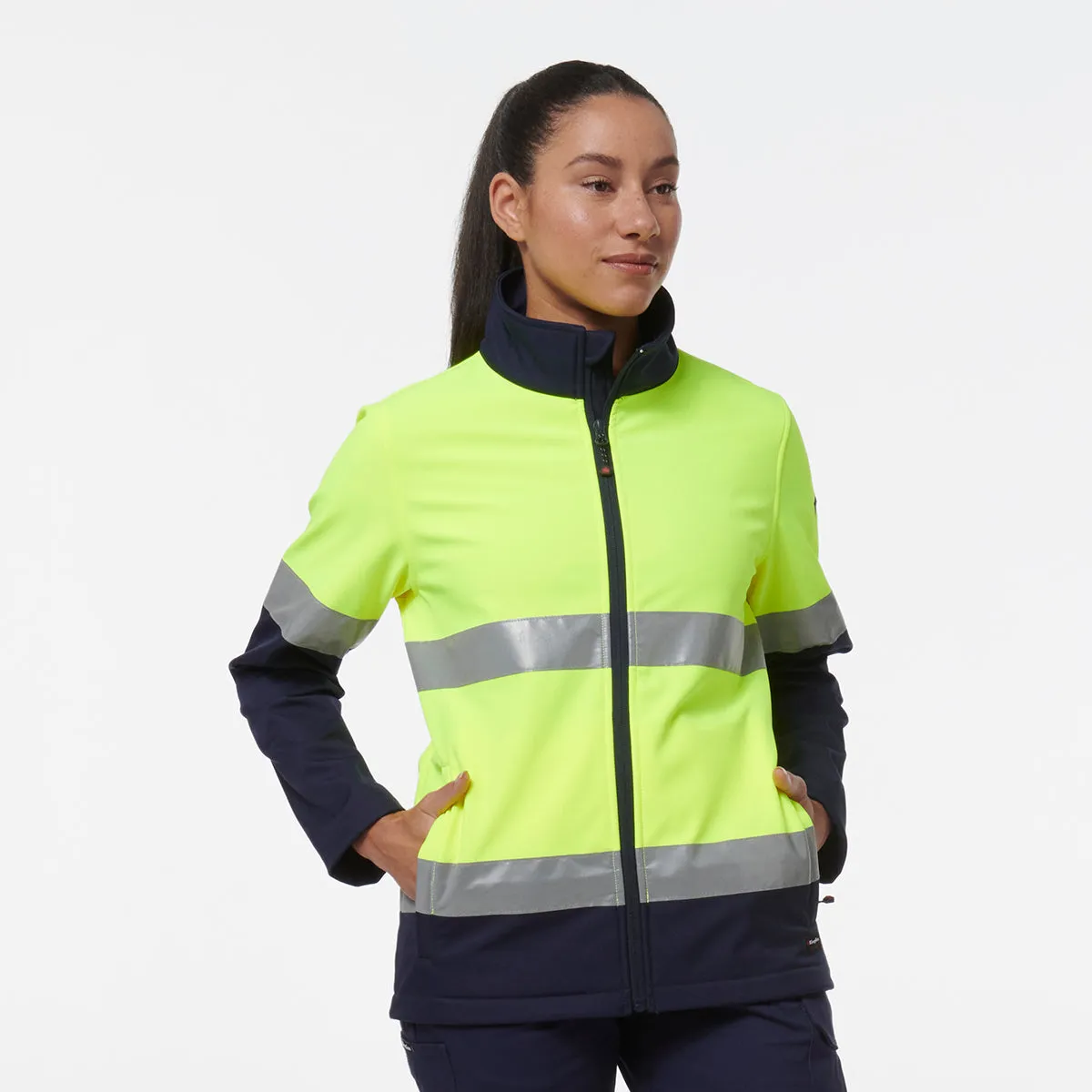 KingGee Women's Reflective Softshell Jacket - Yellow/Navy