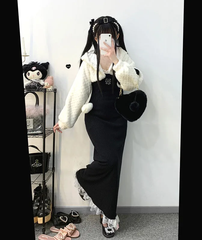 Lace Suspender Skirt   Plush Jacket Set UB99190