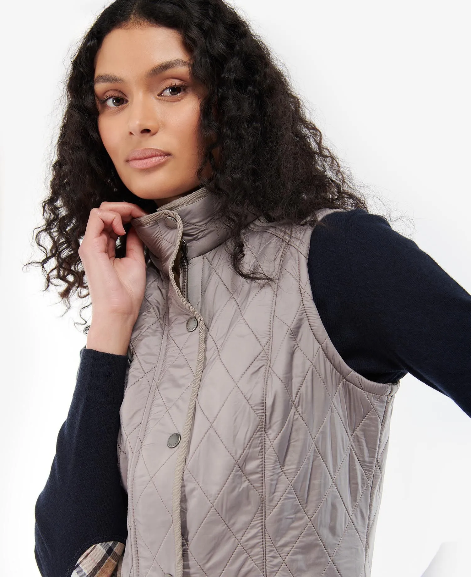 LADIES BARBOUR CAVALRY GILET - DOESKIN/BROWN