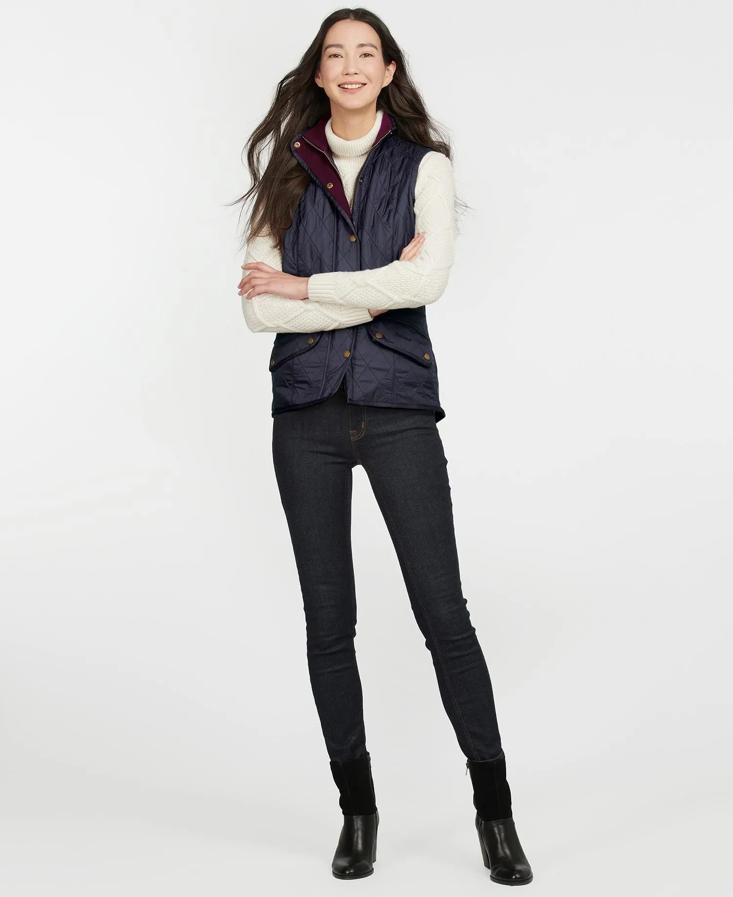 LADIES BARBOUR CAVALRY GILET - NAVY/MERLO