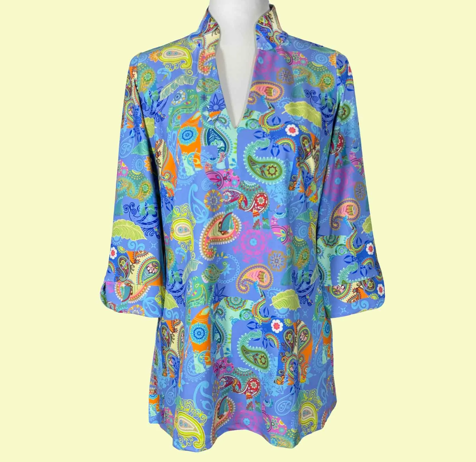 Largo Tunic Top in Paisley Pachyderms Periwinkle