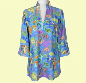 Largo Tunic Top in Paisley Pachyderms Periwinkle