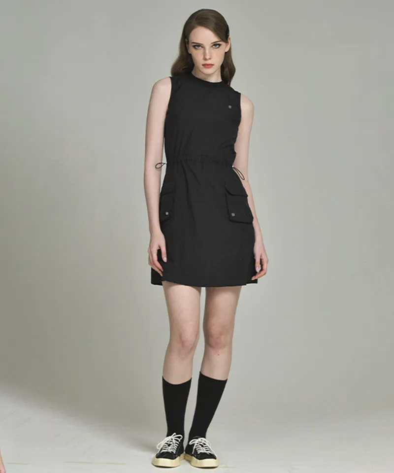 LENUCU Woven Sleeveless Dress - Black