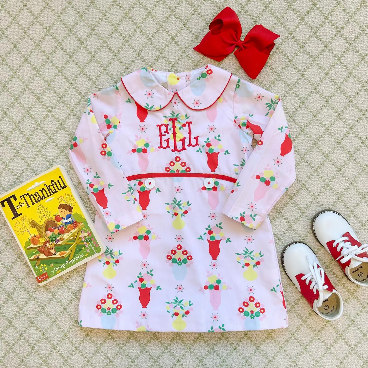 Lindy's Lunch Dress - Pink and Plentiful with Richmond Red & Worth Avenue White Buttons