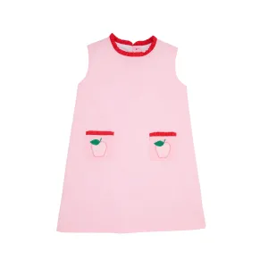 Lizzie's Luxe Leisure Dress - Pier Party Pink with Richmond Red & Pier Party Pink Mini Gingham Apple Applique