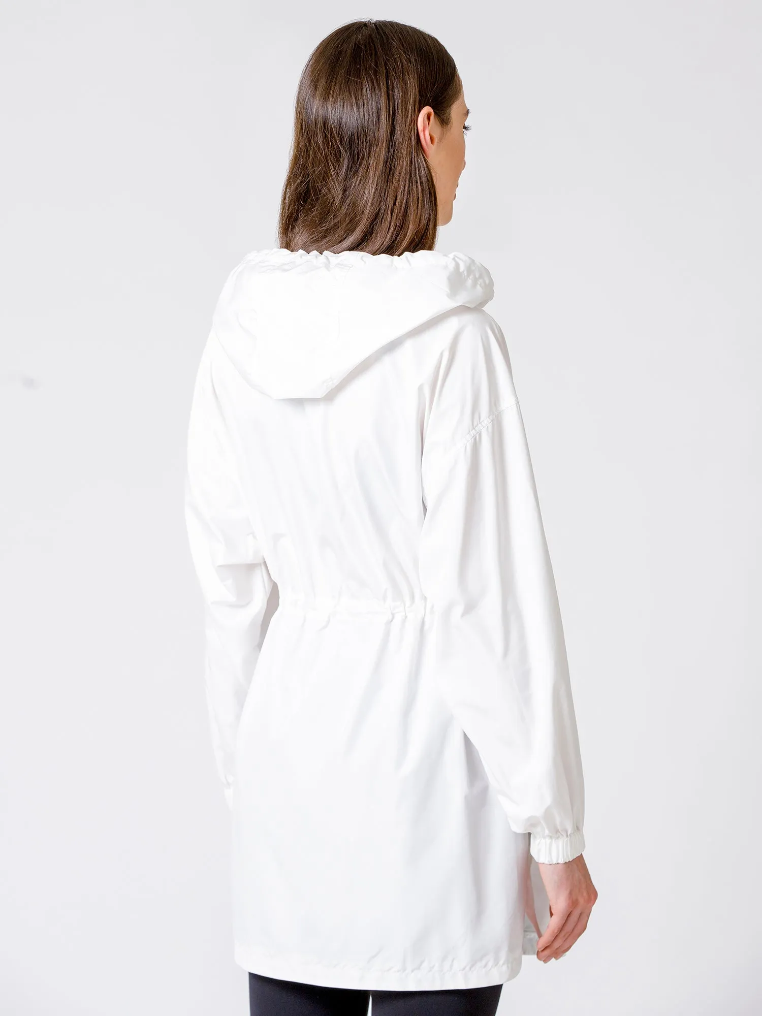 LONG HOODED ZIP UP WINDBREAKER, WHITE