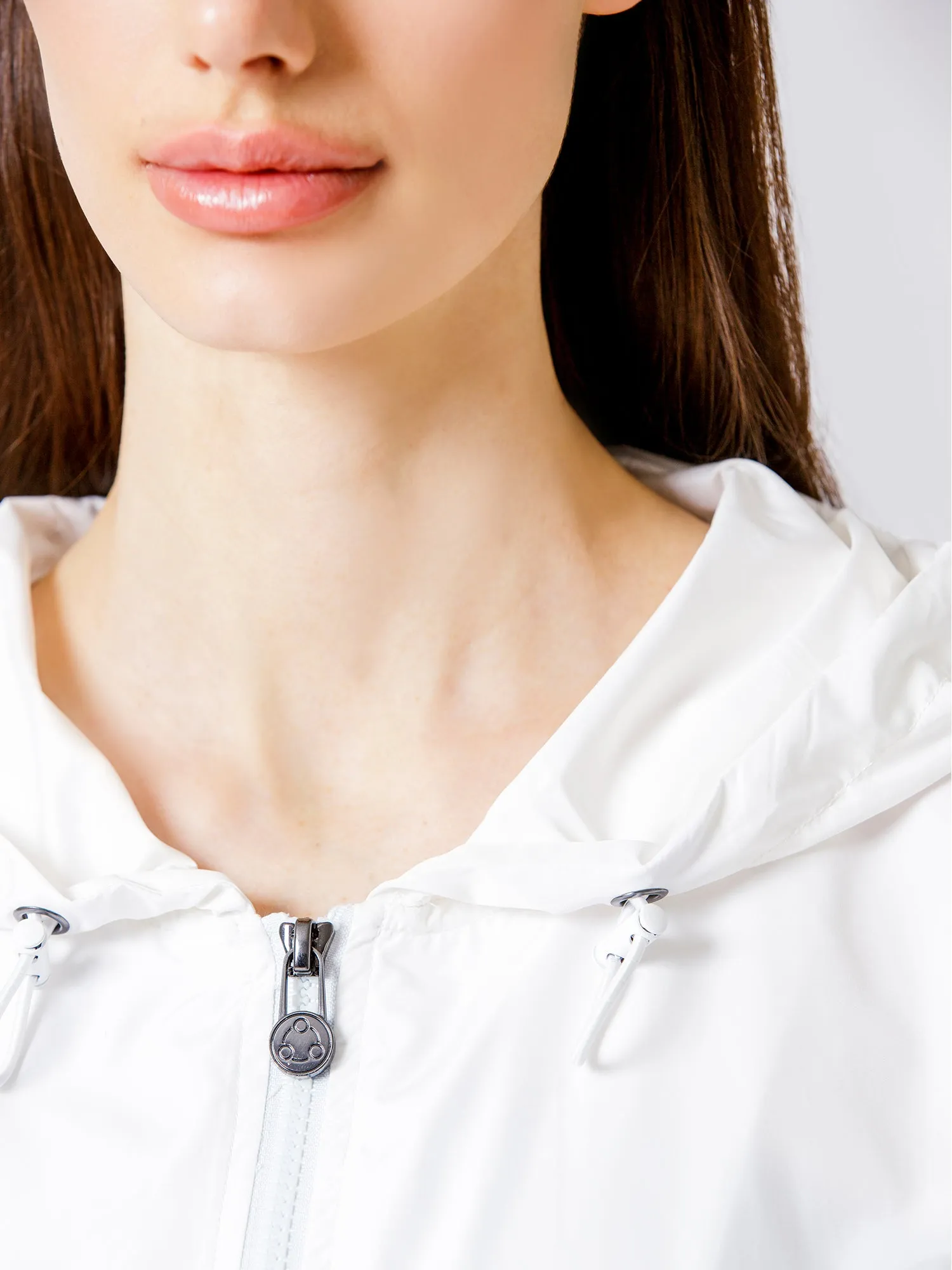 LONG HOODED ZIP UP WINDBREAKER, WHITE