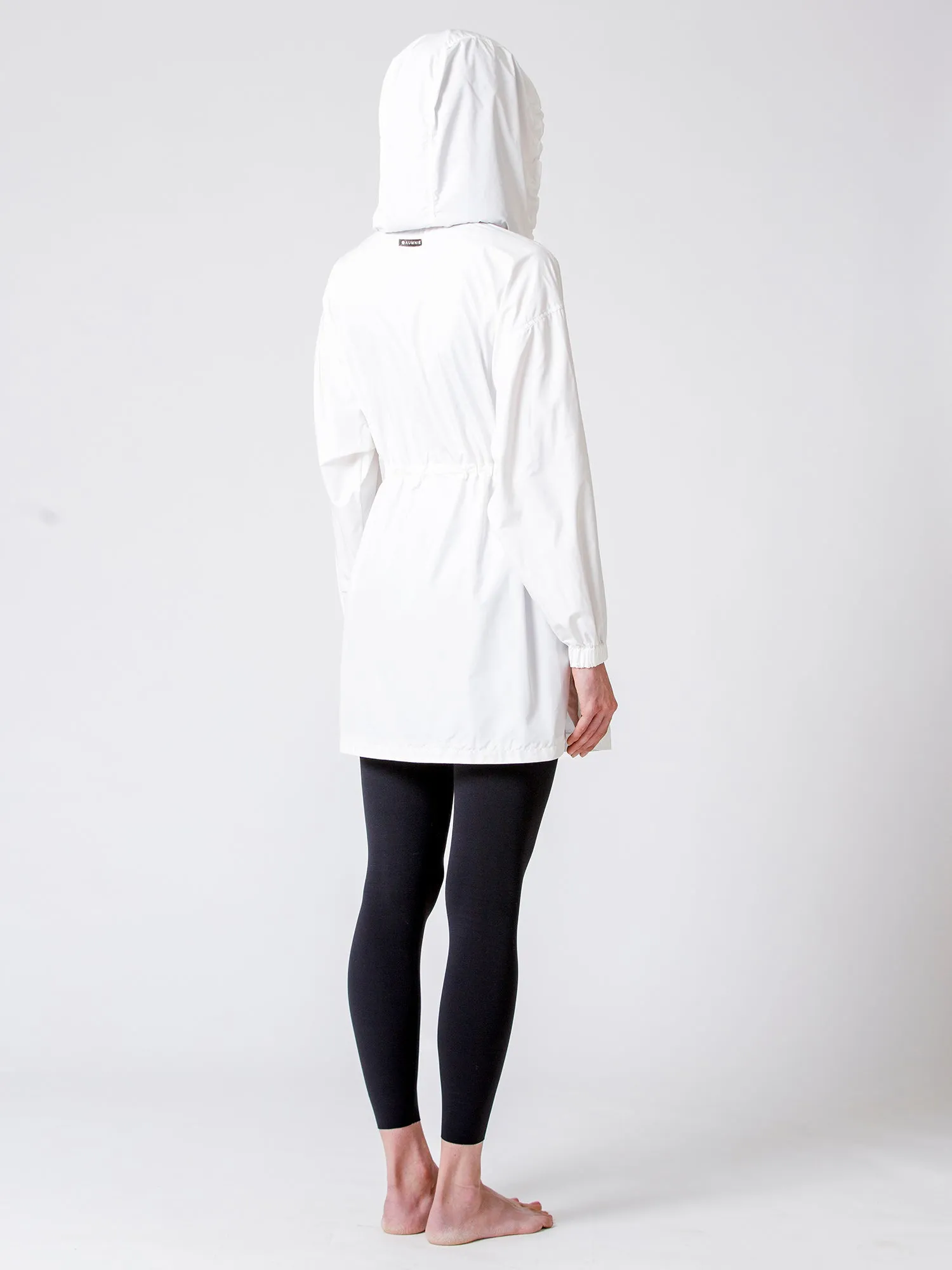 LONG HOODED ZIP UP WINDBREAKER, WHITE