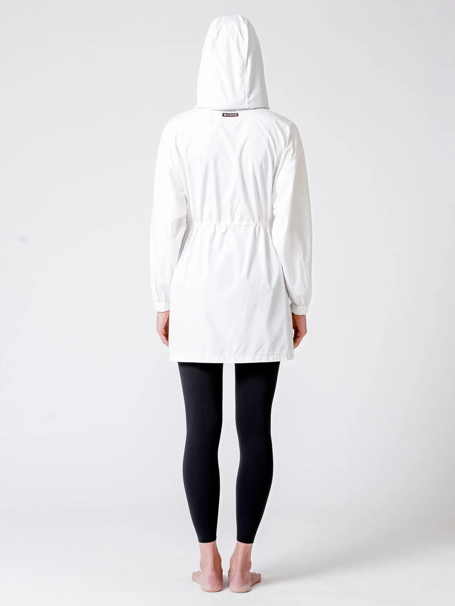 LONG HOODED ZIP UP WINDBREAKER, WHITE