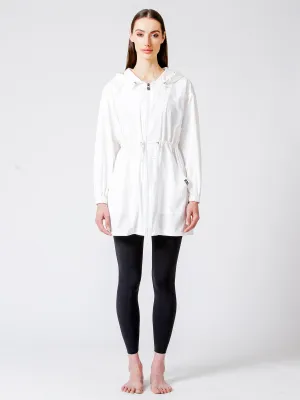 LONG HOODED ZIP UP WINDBREAKER, WHITE