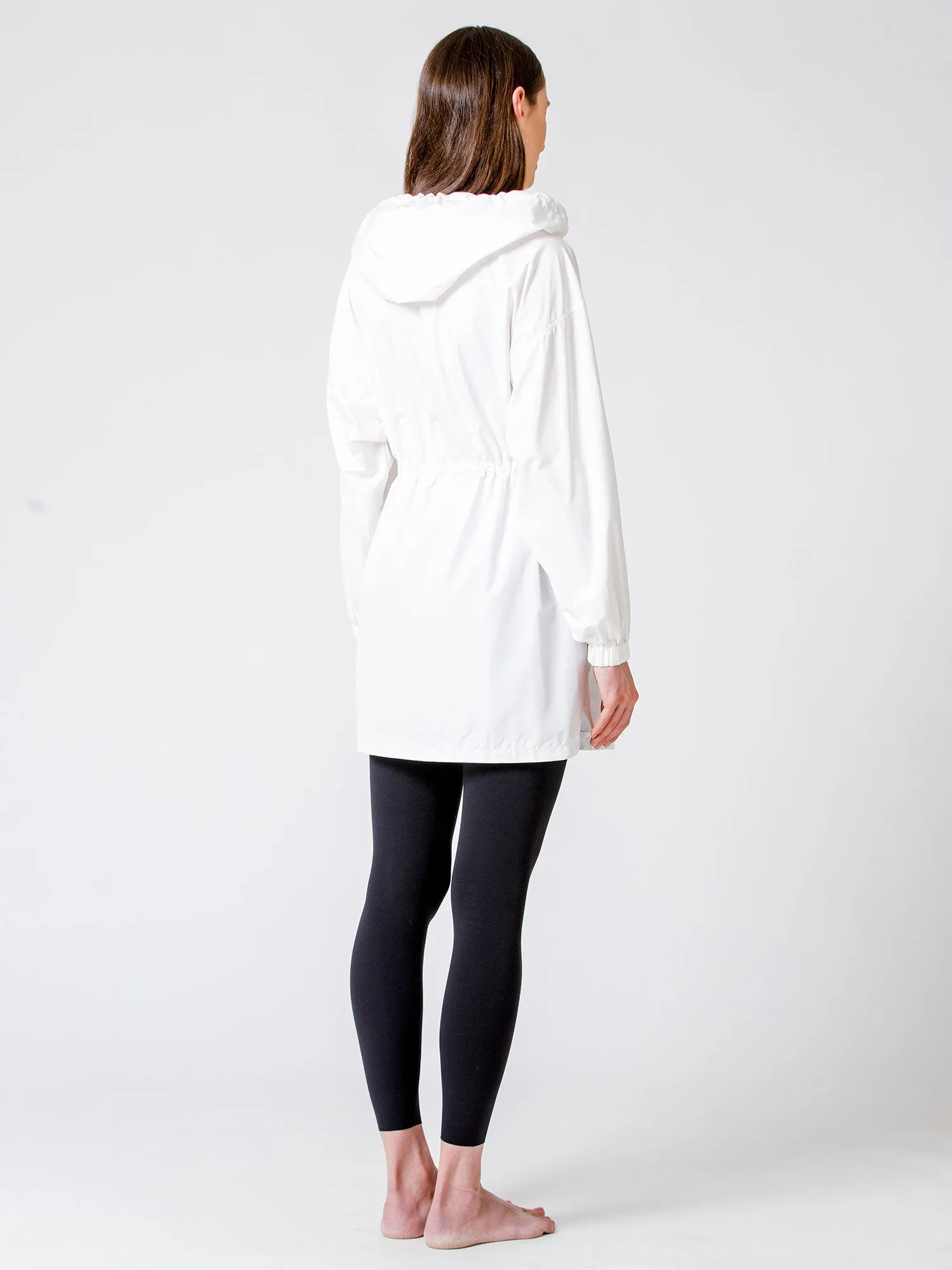 LONG HOODED ZIP UP WINDBREAKER, WHITE